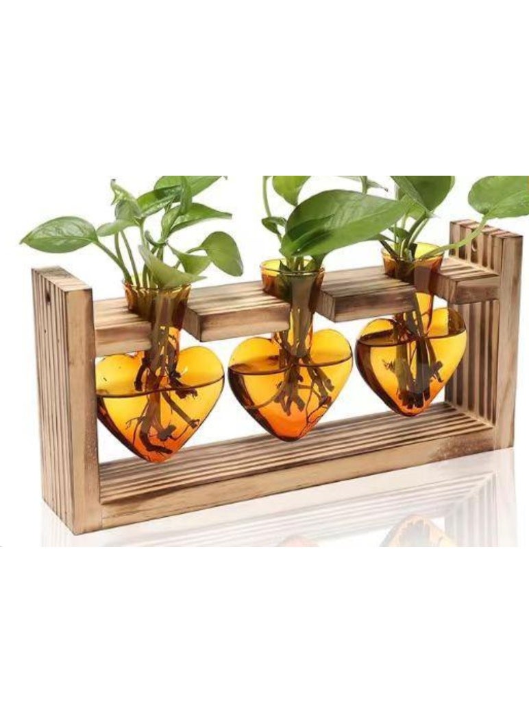 Arabest Heart Shaped Propagation Stations, Plant Terrarium with Wooden Stand, Plant Propagation Station for Hydroponics Plants Office Garden Home Decor, Gifts for Women Plant Lover (3 Vases, Brown) - Image 1